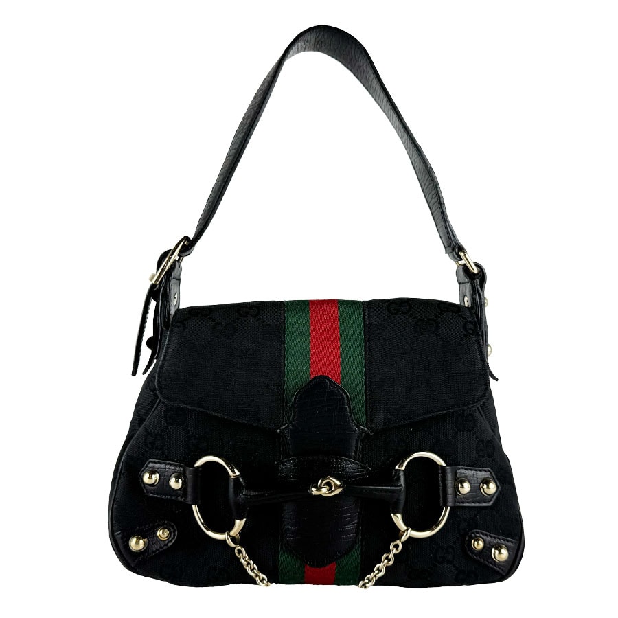 グッチ GUCCI ハンドバッグ ホースビット GGキャンバス/レザー ブラック レディース 131473【中古】 z10781