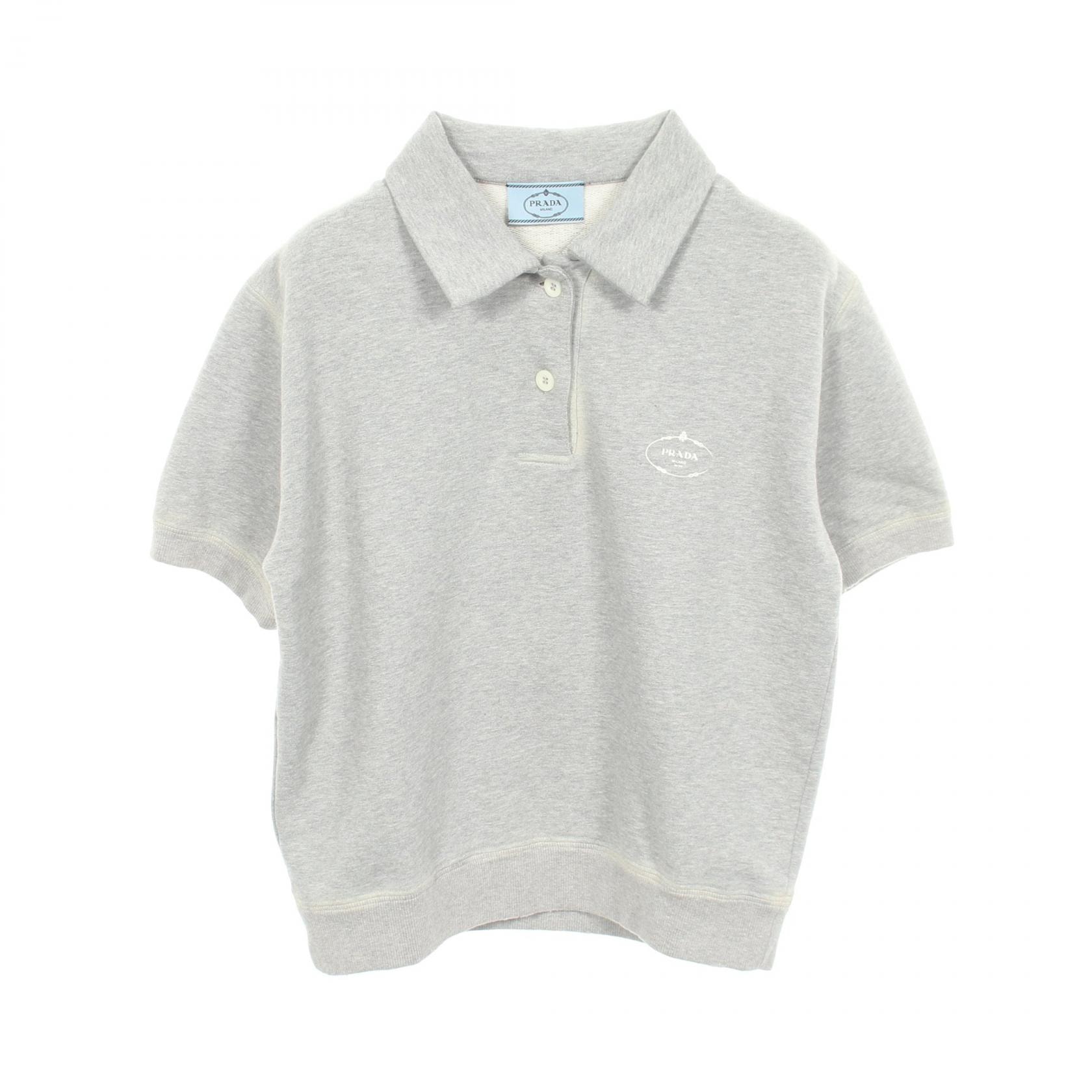 プラダ PRADA コットンフリース プレス ヴィンテージ加工 スウェット ポロシャツ 衣料品 トップス コットン レディース グレー系 【中古】