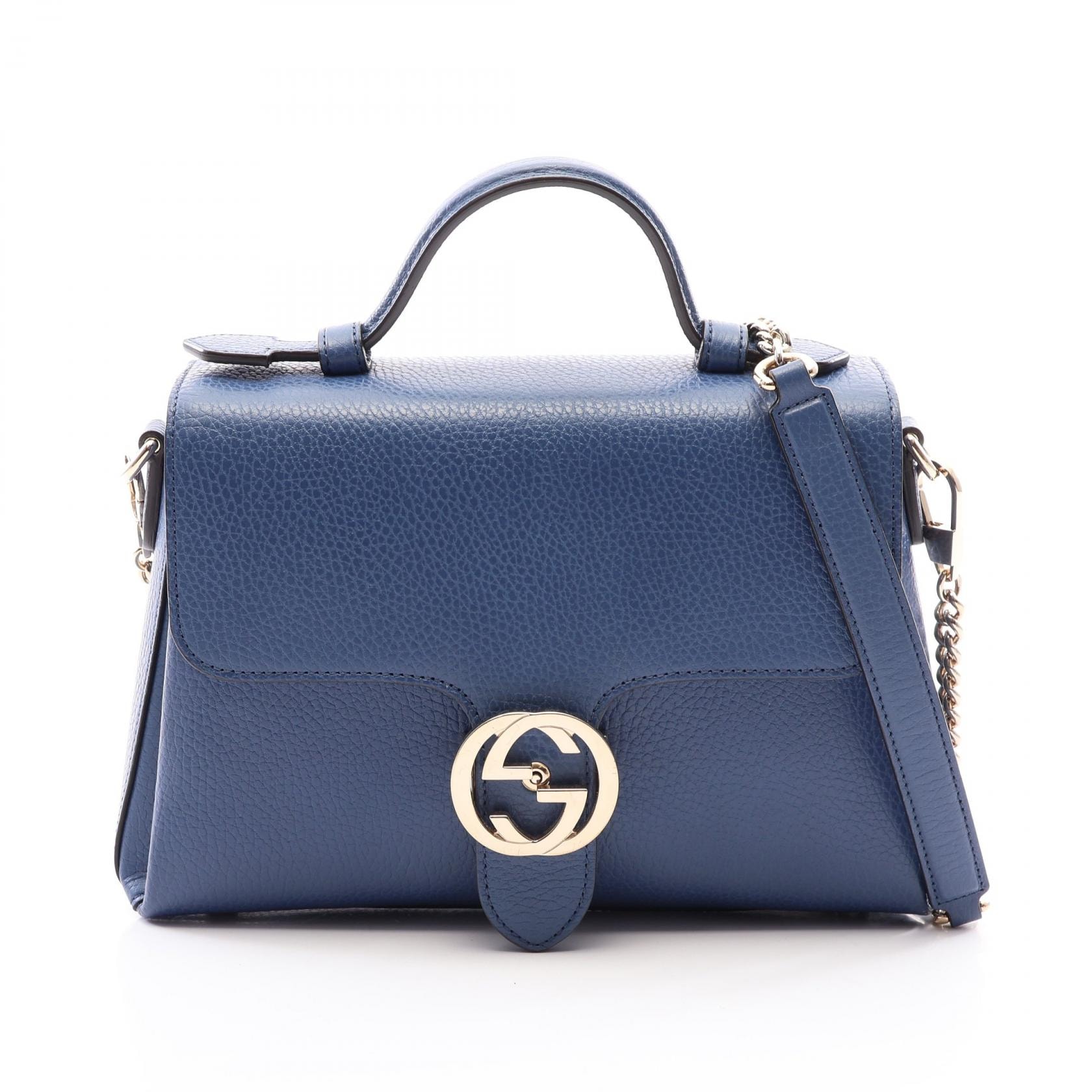グッチ GUCCI インターロッキングG 2WAY ハンドバッグ バッグ レザー レディース ブルー系 510302 【中古】