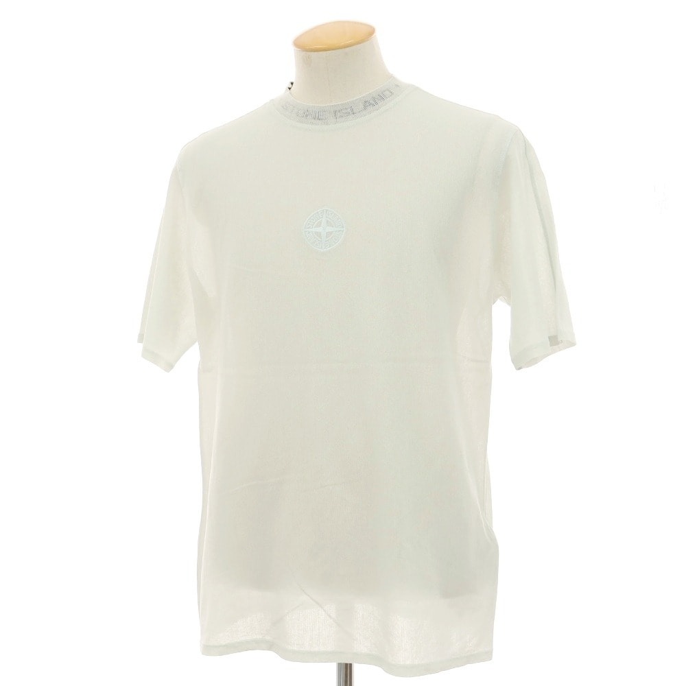 【中古】ストーンアイランド STONE ISLAND コットン ロゴ刺しゅう クルーネック 半袖Tシャツ ペールブルーグリーン【サイズS】【メンズ】