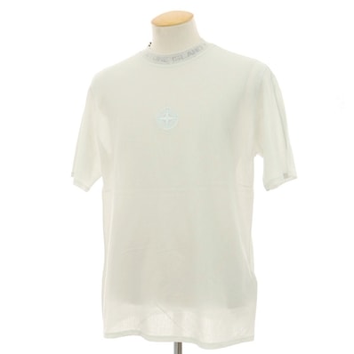 【中古】ストーンアイランド STONE ISLAND コットン ロゴ刺しゅう クルーネック 半袖Tシャツ ペールブルーグリーン【サイズS】【メンズ】