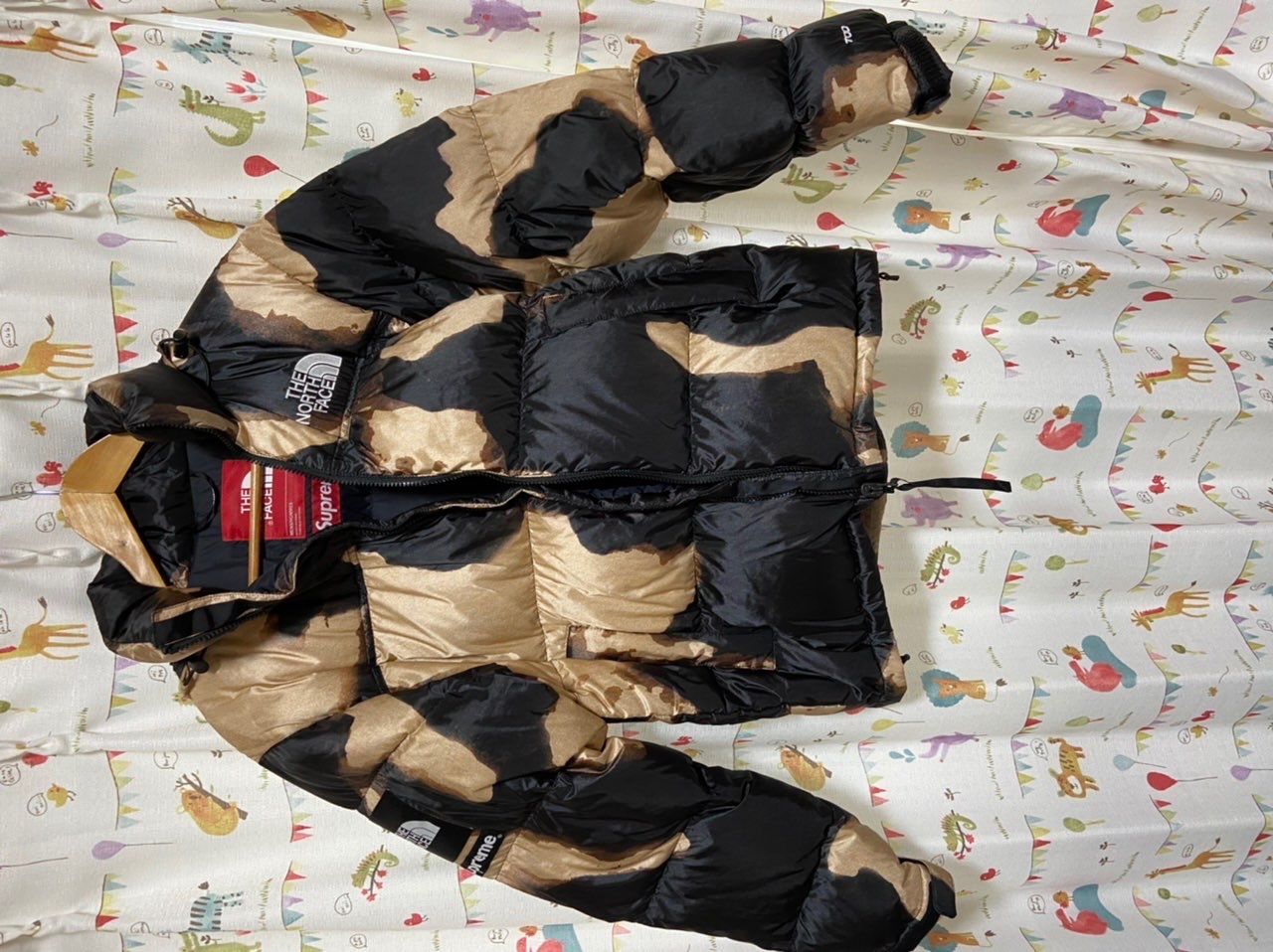 Supreme x The North Face Bleached Denim Print Nuptse Jacket "Black"