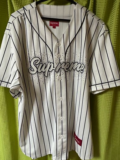 Supreme Rhinestone Baseball Jersey "Pinstripe"