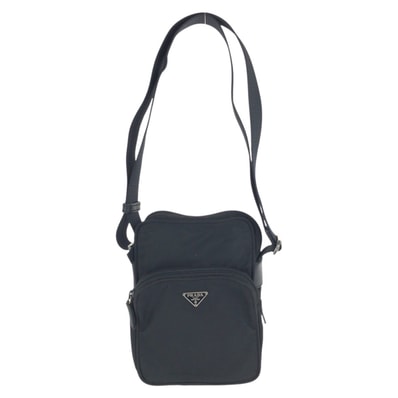 PRADA プラダ テスート 三角ロゴプレート ブラック 黒 シルバー金具 ナイロン ショルダーバッグ ポシェット 602139 【中古】