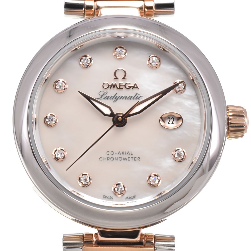 オメガ OMEGA 425.35.34.20.57.002 デビル レディマティック 11Pダイヤ ホワイトシェル レディース 極美品 箱・保証書付き 腕時計 I#150177