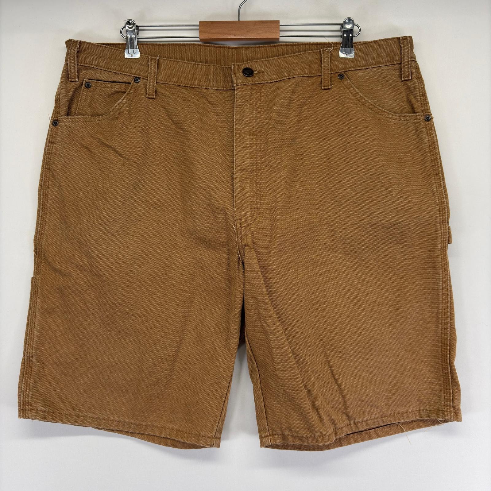 古着 ディッキーズ Dickies ダック パンツ ワンポイントロゴ ハーフ ジップ ワーク 大きいサイズ w42 ブラウン系 メンズ