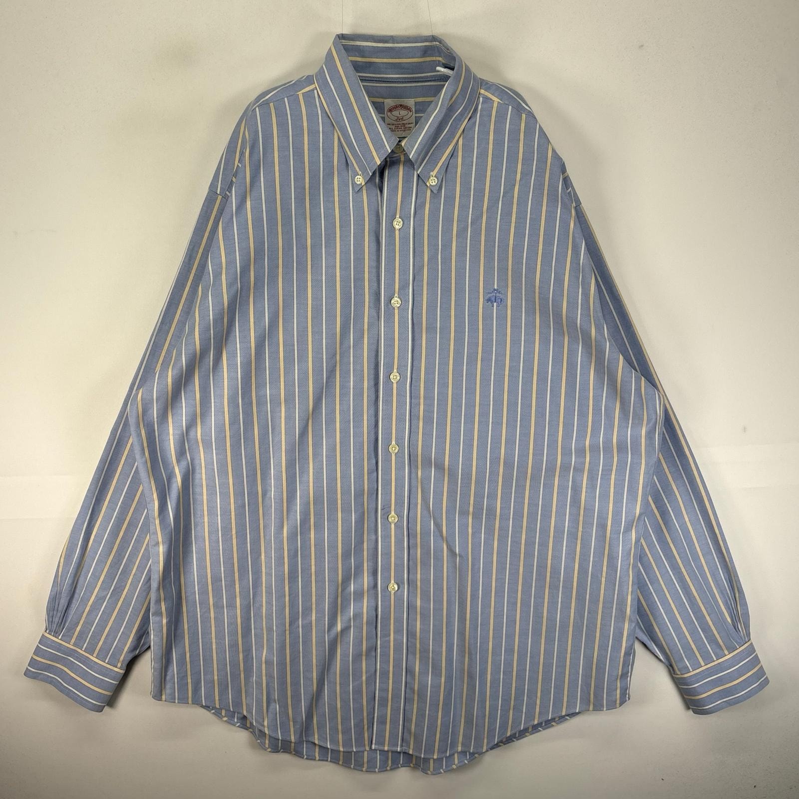 古着 ブルックスブラザーズ Brooks Brothers 長袖シャツ ワンポイント ボタンダウン L  ブルー系 ストライプ メンズ