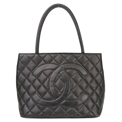 CHANEL シャネル 復刻トート ココマーク トートバッグ A01804 キャビアスキン ブラック レディース【中古】
