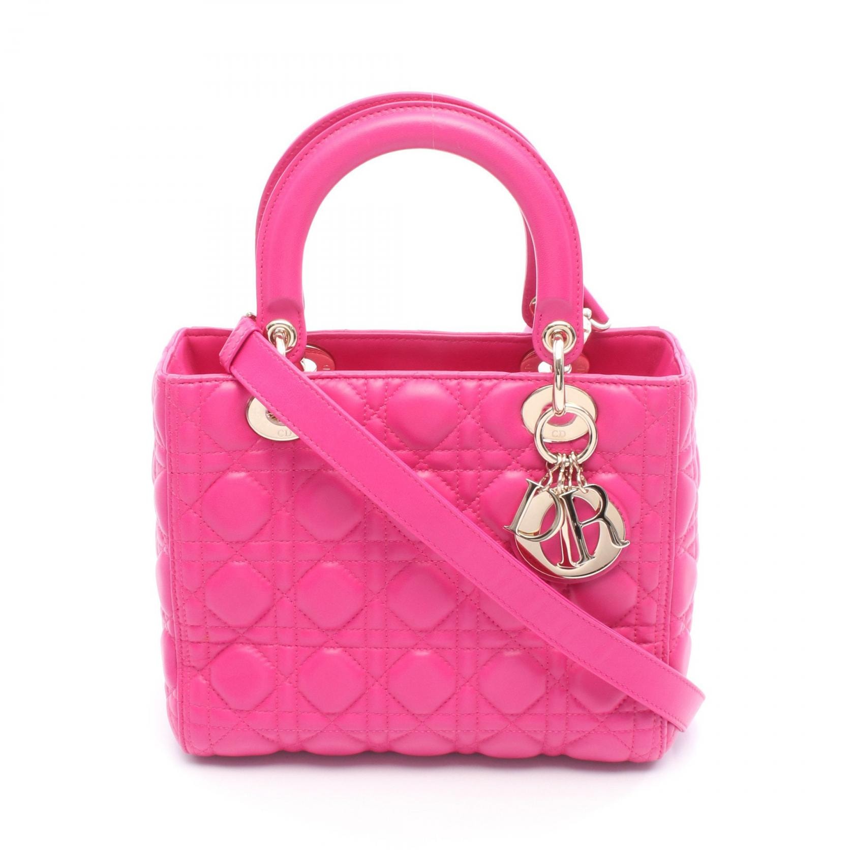 ディオール Dior LADY DIOR レディディオール カナージュ ハンドバッグ バッグ レザー ラムスキン（羊革） レディース ピンク系 【中古】