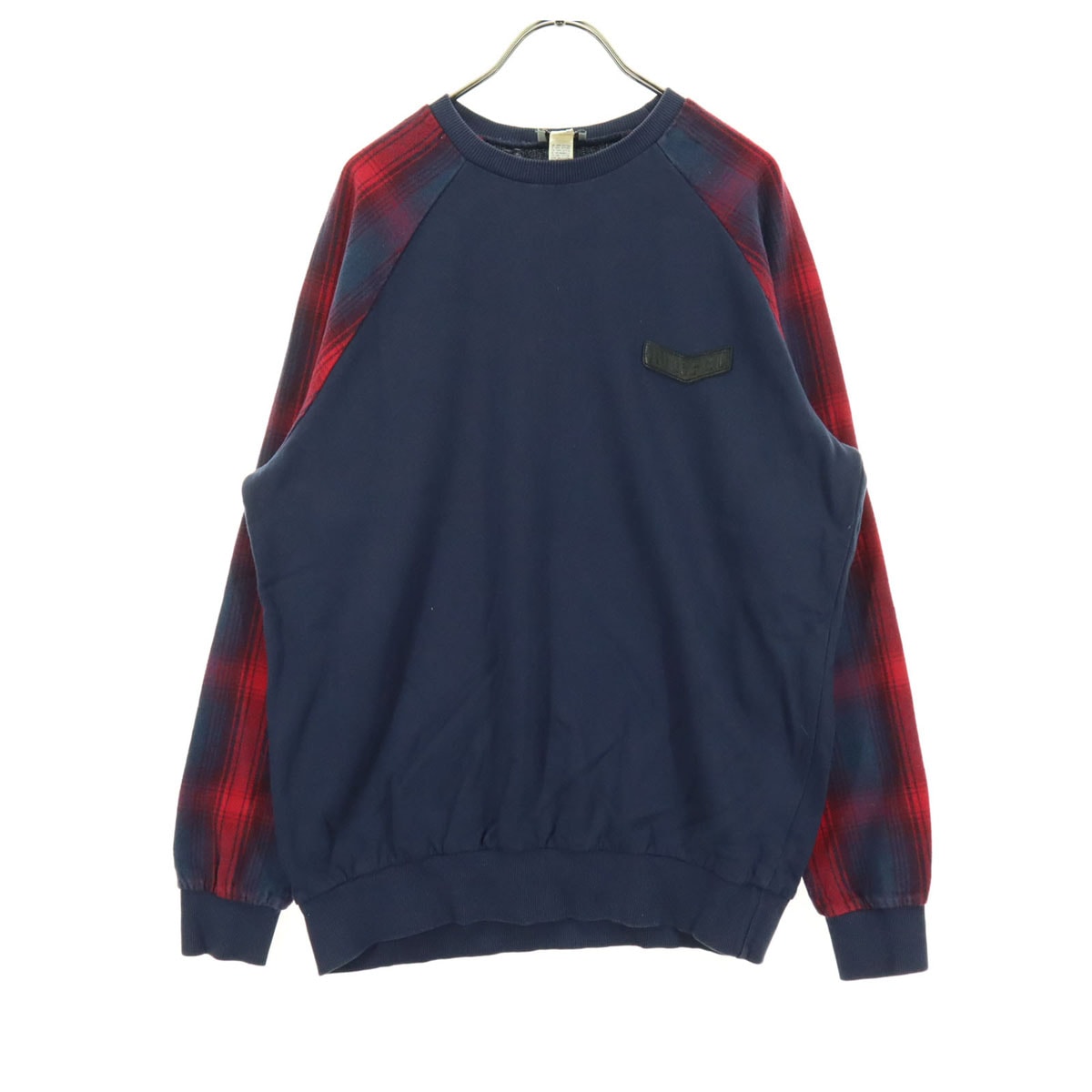 DIESEL ディーゼル チェック柄 長袖 切替 スウェット M ネイビー トレーナー