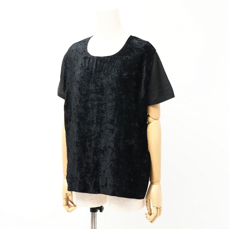 Y's Yohji Yamamoto ワイズ ヨウジヤマモト ヴィンテージ カットソー 半袖 ベロア 異素材切替 ブランド古着【中古】20240724/RA0612