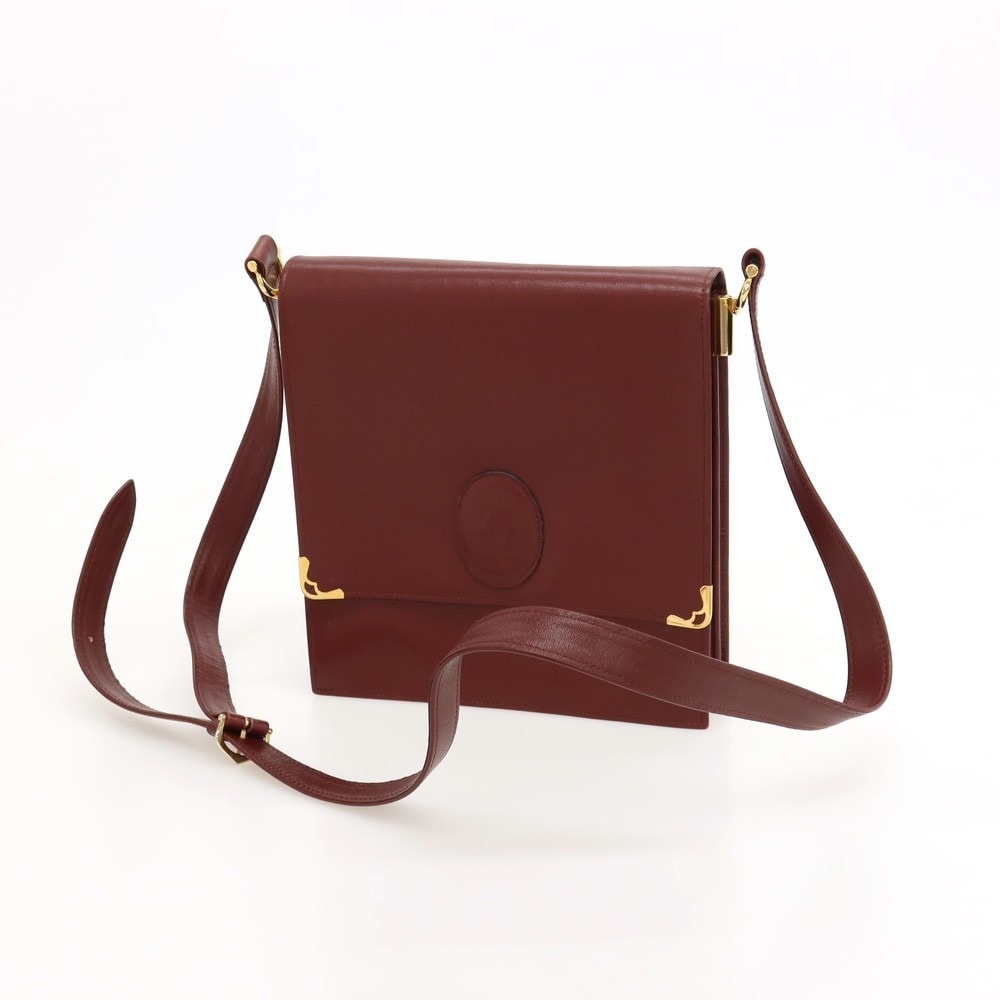 【中古】カルティエ CARTIER マストライン レザー ショルダーバッグ ボルドー【WxH21.5xD5】【レディース】