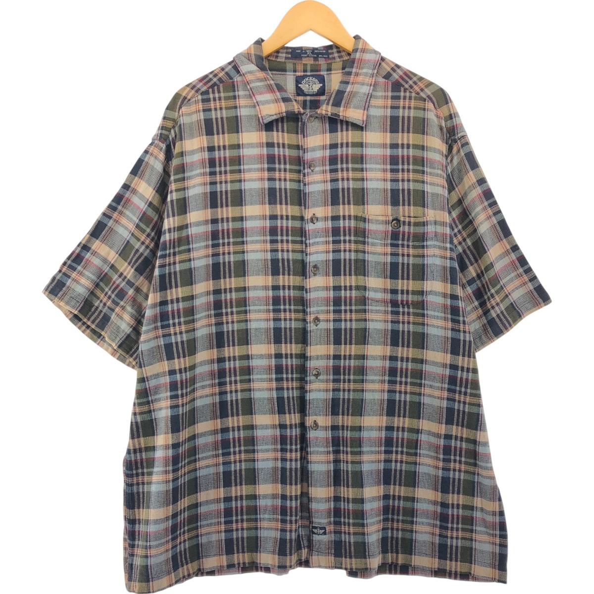 古着 90年代 リーバイス Levi's DOCKERS ワイドカラー 半袖 コットン チェックシャツ ボックスシャツ メンズXL相当 ヴィンテージ/eaa543759