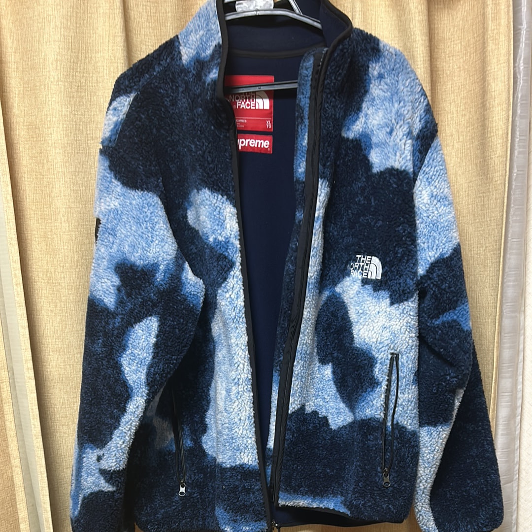 Supreme x The North Face Bleached Denim Print Fleece Jacket "Indigo"