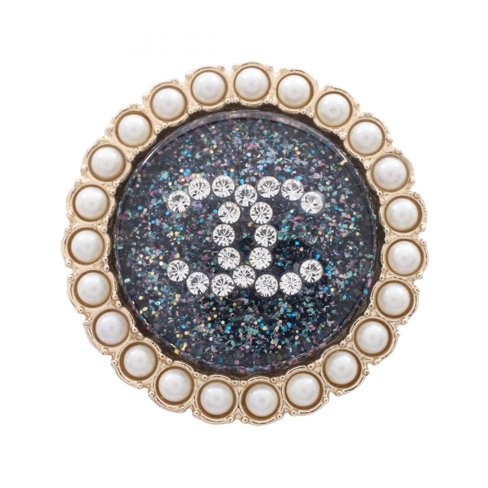シャネル CHANEL ココマーク ラメ ブローチ アクセサリー GP(ゴールドメッキ) フェイクパール / ラインストーン レディース ゴールド系 / ブルー系 / ホワイト系 【中古】