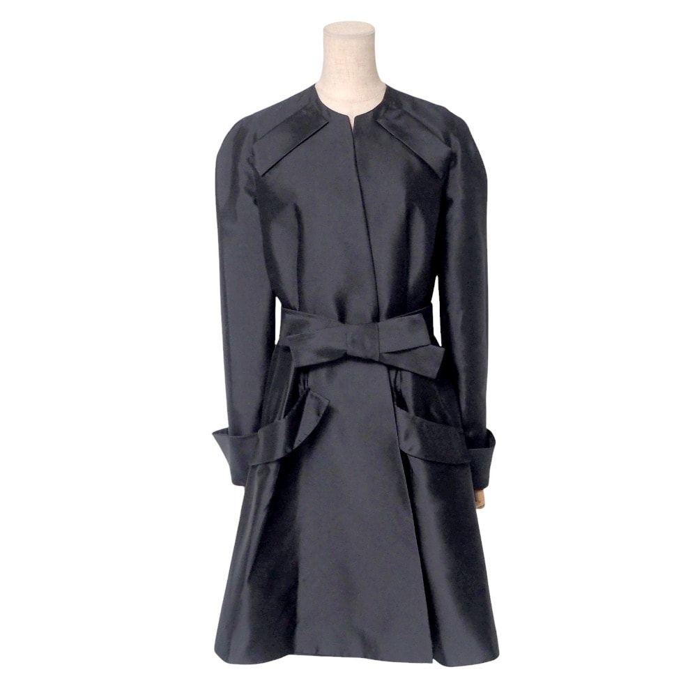 ■美品■Christian Dior クリスチャンディオール コート サイズ36(F) 総シルク ベルテッドコート スプリングコート ブラック フォーマル フランス製 ブランド古着【中古】20250501/RA4530