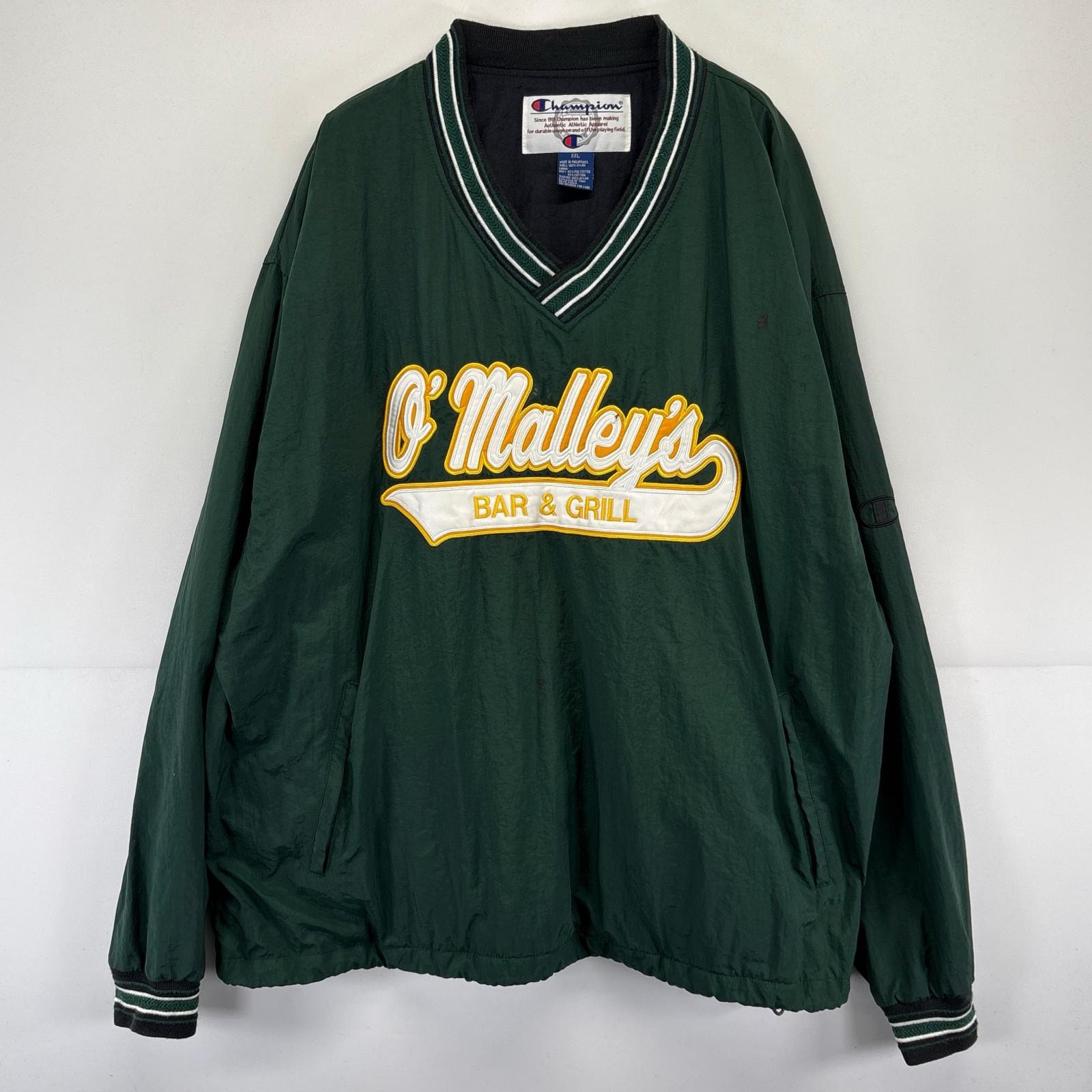 古着 90's/90年代 チャンピオン Champion ジャケット チームロゴ Vネック プルオーバー  ピステ 大きいサイズ 2XL  グリーン系 メンズ