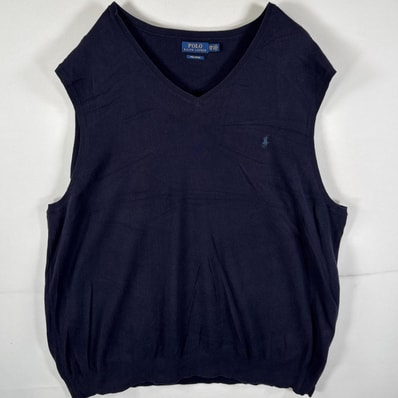 古着 ポロ・ラルフローレン POLO RALPH LAUREN ニットベスト ワンポイントロゴ刺繍 ビッグサイズ PIMA COTTON 4XB ネイビー メンズ