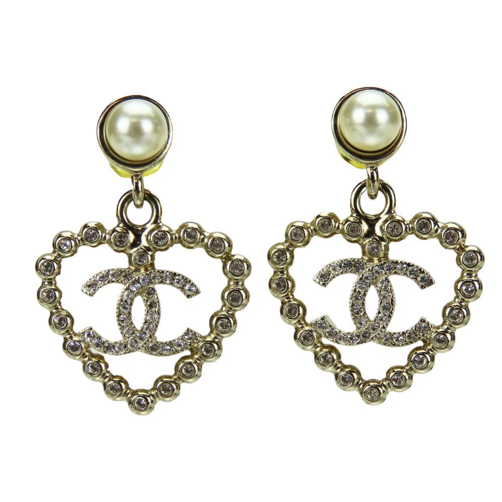 【中古】 シャネル ピアス ココマーク メタル シルバー ハート ラインストーン C25P レディース 女性 CHANEL