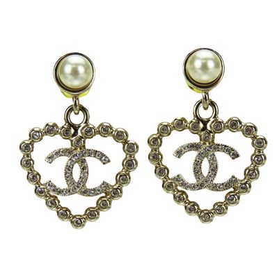 【中古】 シャネル ピアス ココマーク メタル シルバー ハート ラインストーン C25P レディース 女性 CHANEL