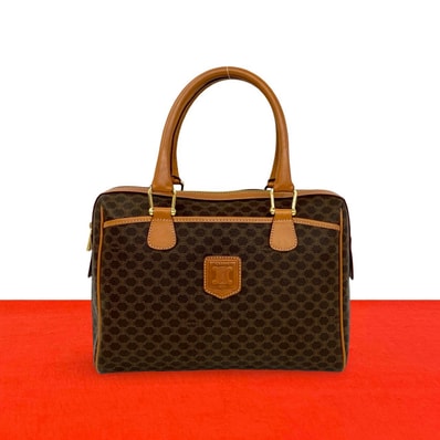 CELINE セリーヌ マカダム ブラゾン 柄 PVC レザー ハンドバッグ ブラウン
84090