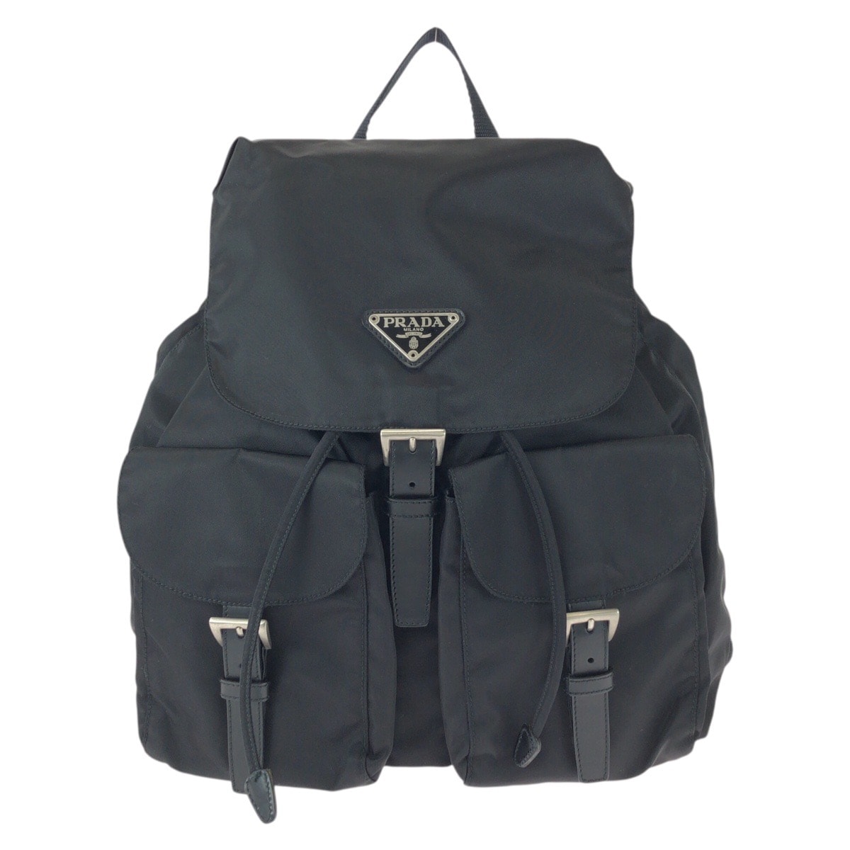 美品 PRADA プラダ テスート 三角ロゴプレート ブラック 黒 シルバー金具 ナイロン レザー/ リュックサック バックパック 603518 【中古】