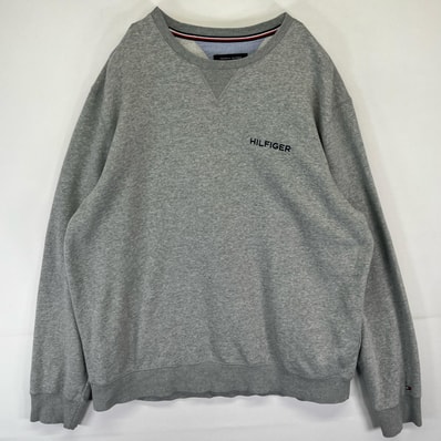 古着 トミーヒルフィガー TOMMY HILFIGER スウェット トレーナー クルーネック ワンポイントロゴ 前V XL グレー メンズ