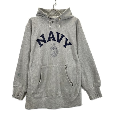 チャンピオン 90's 刺繍タグ グレー U.S.NAVY リバースウィーブパーカー XL
