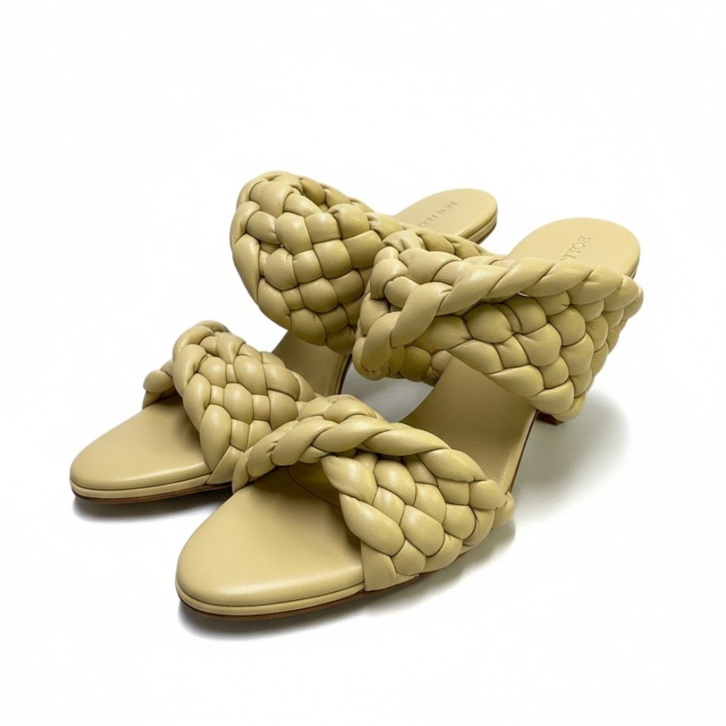 新品未使用 BOTTEGA VENETA ボッテガ・ヴェネタ イントレチャート カーブサンダル イエロー レザー サンダル A3-00298 【中古】