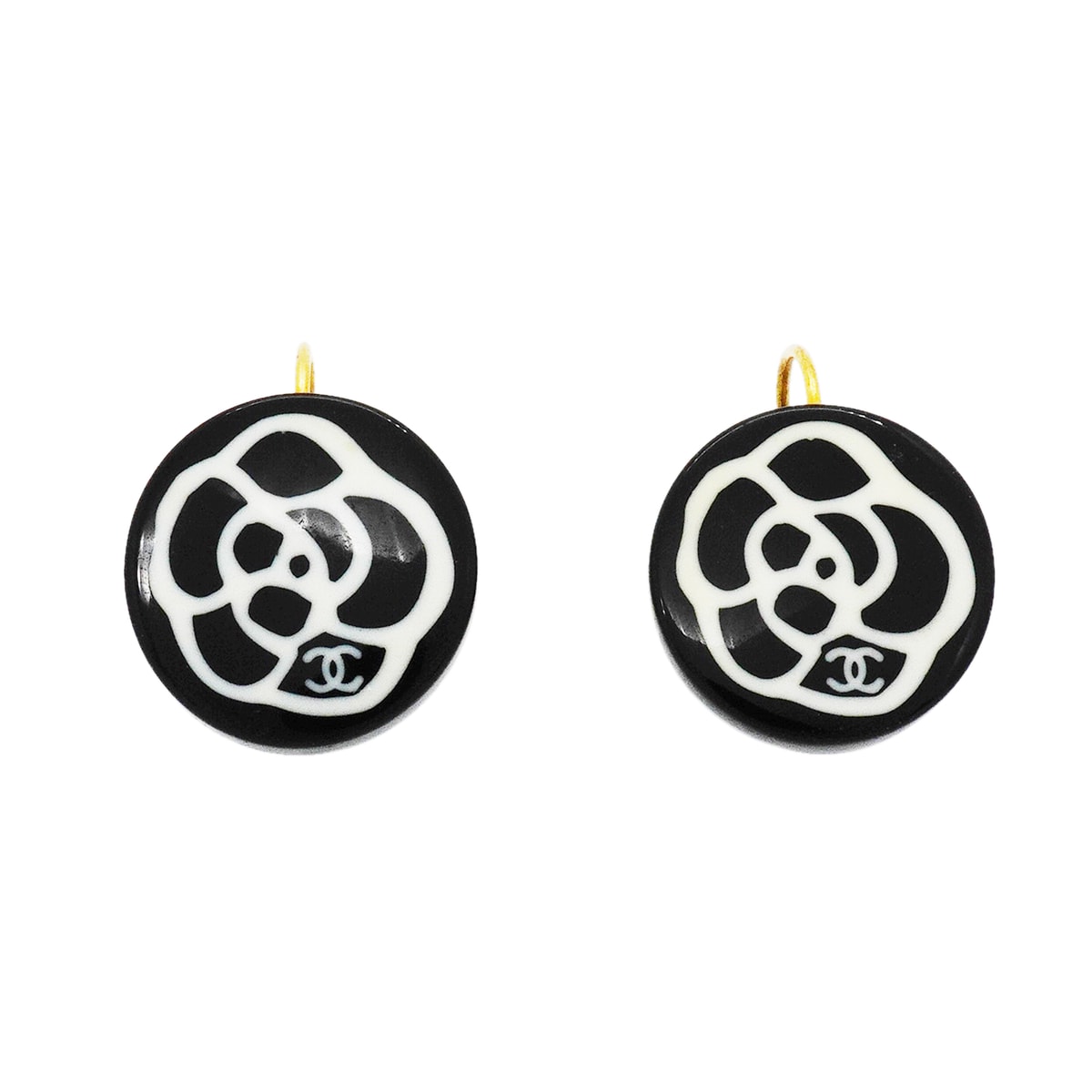 【6jib0205】シャネル ピアス ココマーク カメリア 丸型 サークル GPメッキ ゴールド ホワイト ブラック【中古】レディース