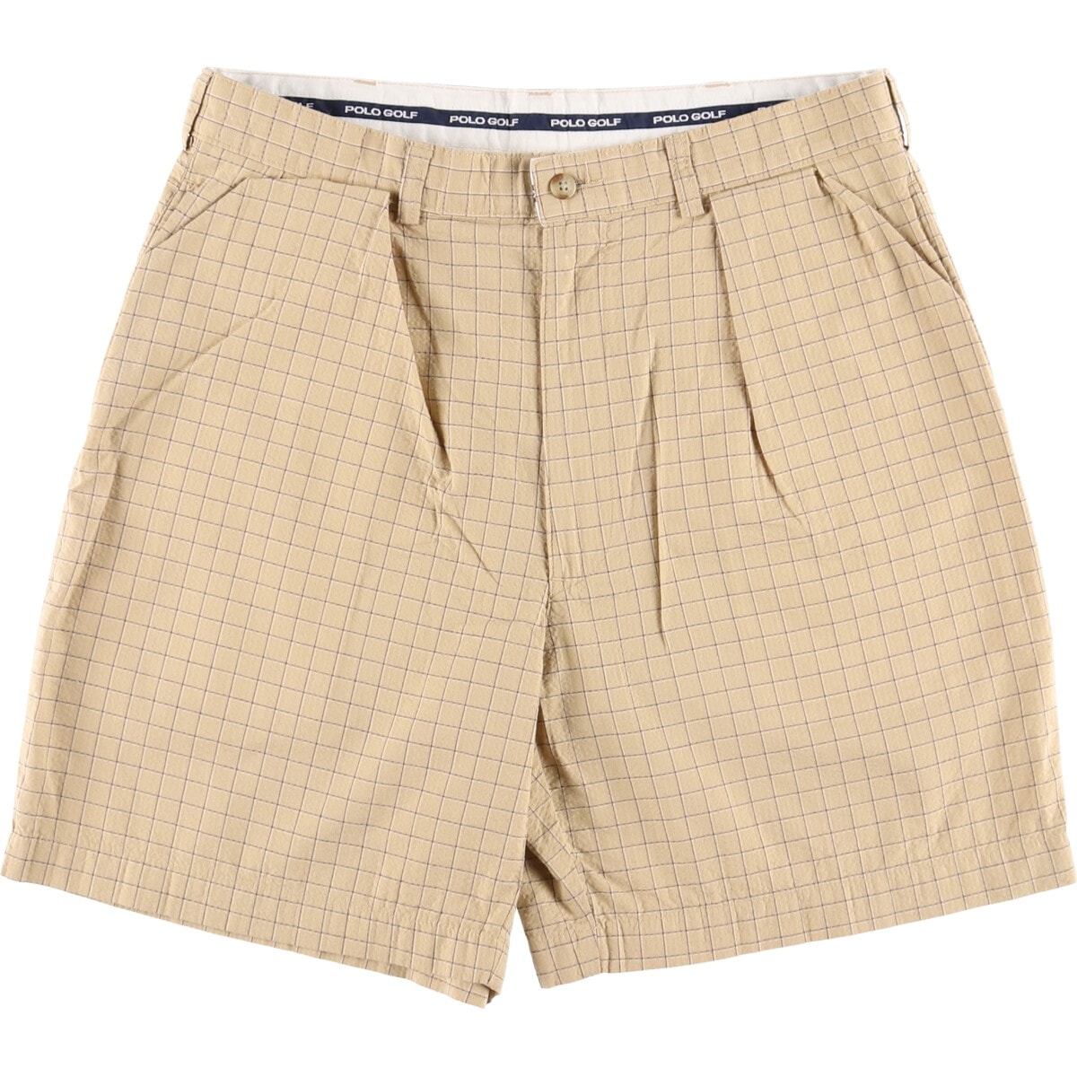 古着 ラルフローレン Ralph Lauren POLO GOLF ポロゴルフ チェック柄 ツータック シアサッカー コットンショーツ ショートパンツ メンズw34相当/eaa582048