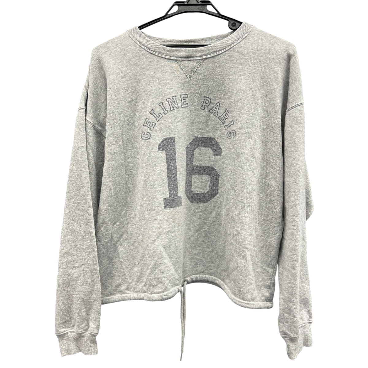 CELINE 美品 セリーヌ ロゴ 16 ドローストリング カシミヤ混 スウェット 2Y382450I コットン カシミヤ グレー ブラック サイズM レディース マカダム ABランク 中古 鑑定済 セリーヌスウェット
