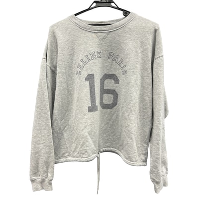 CELINE 美品 セリーヌ ロゴ 16 ドローストリング カシミヤ混 スウェット 2Y382450I コットン カシミヤ グレー ブラック サイズM レディース マカダム ABランク 中古 鑑定済 セリーヌスウェット