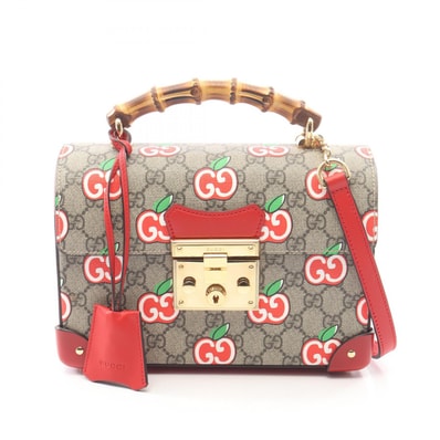 グッチ GUCCI GGアップル スモール バンブー 2WAY ハンドバッグ バッグ PVCコーティングキャンバス レザー レディース ベージュ系 / マルチカラー 603221 【中古】