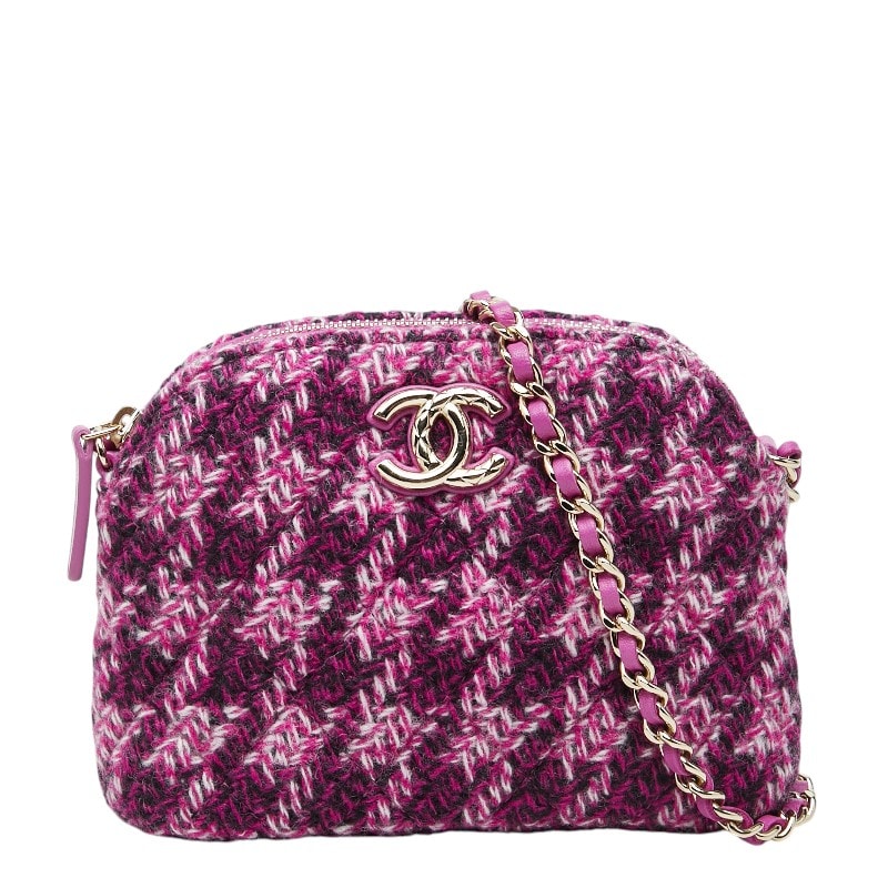 シャネル ココマーク ノベルティ チェーン ミニショルダーバッグ 斜めかけ パープル ツイード レザー レディース CHANEL 中古