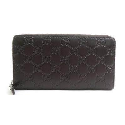 グッチ GUCCI ラウンドファスナー長財布 グッチシマ レザー ダークブラウン ユニセックス 307987【中古】 e61883a
