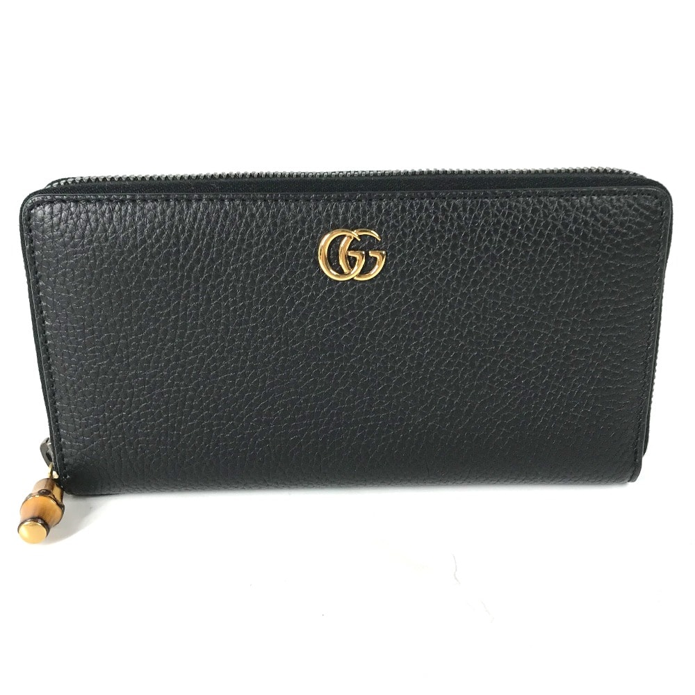 グッチ GUCCI ラウンドファスナー 739499 GGマーモント バンブー ロングウォレット 長財布 レザー ネイビー 美品
