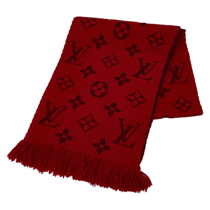 ルイ ヴィトン エシャルプ ロゴマニア マフラー レッド ウール シルク レディース LOUIS VUITTON 【中古】