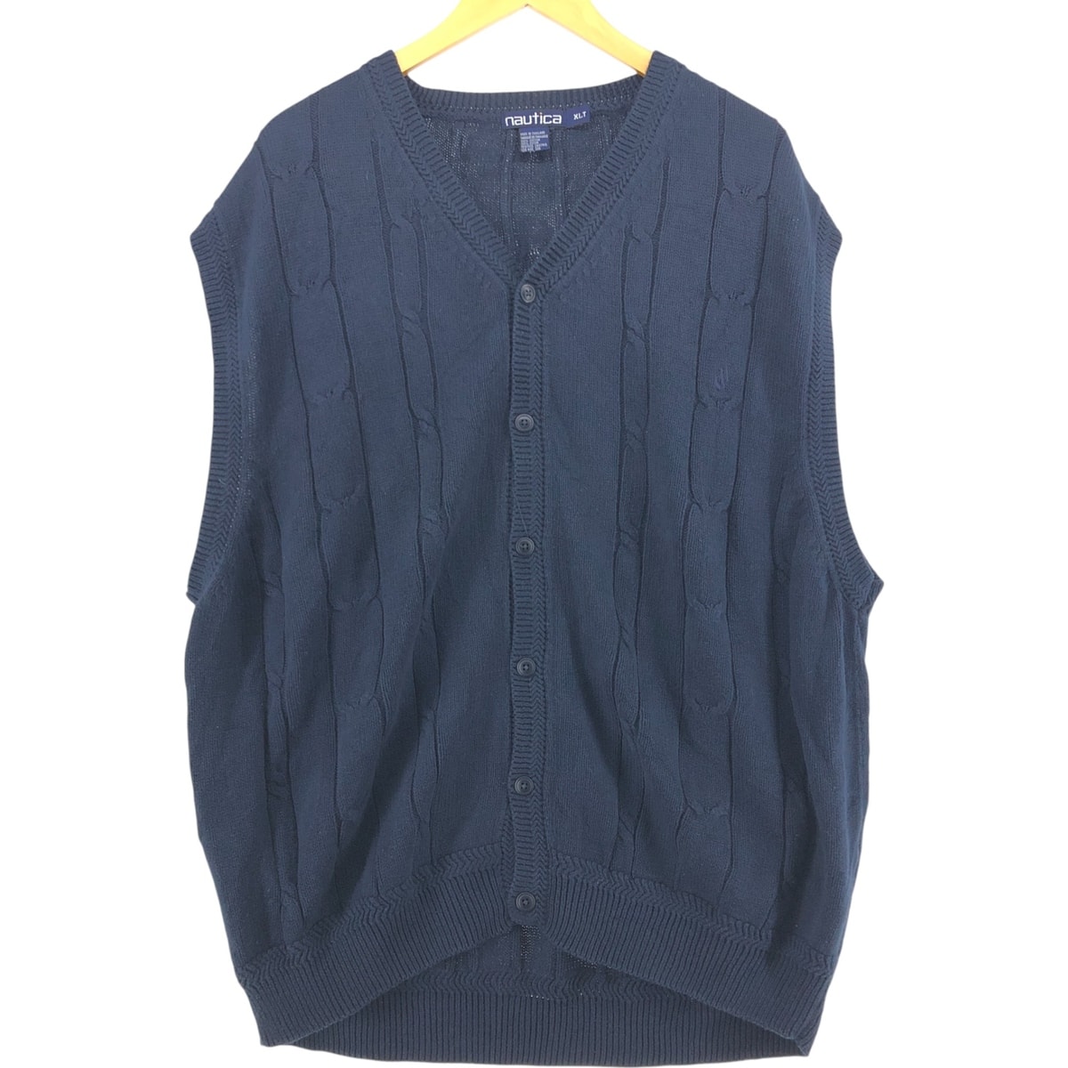 古着 90年代 ノーティカ NAUTICA ケーブル編み Vネック 前開き コットンニットベスト メンズXL相当/eaa501714