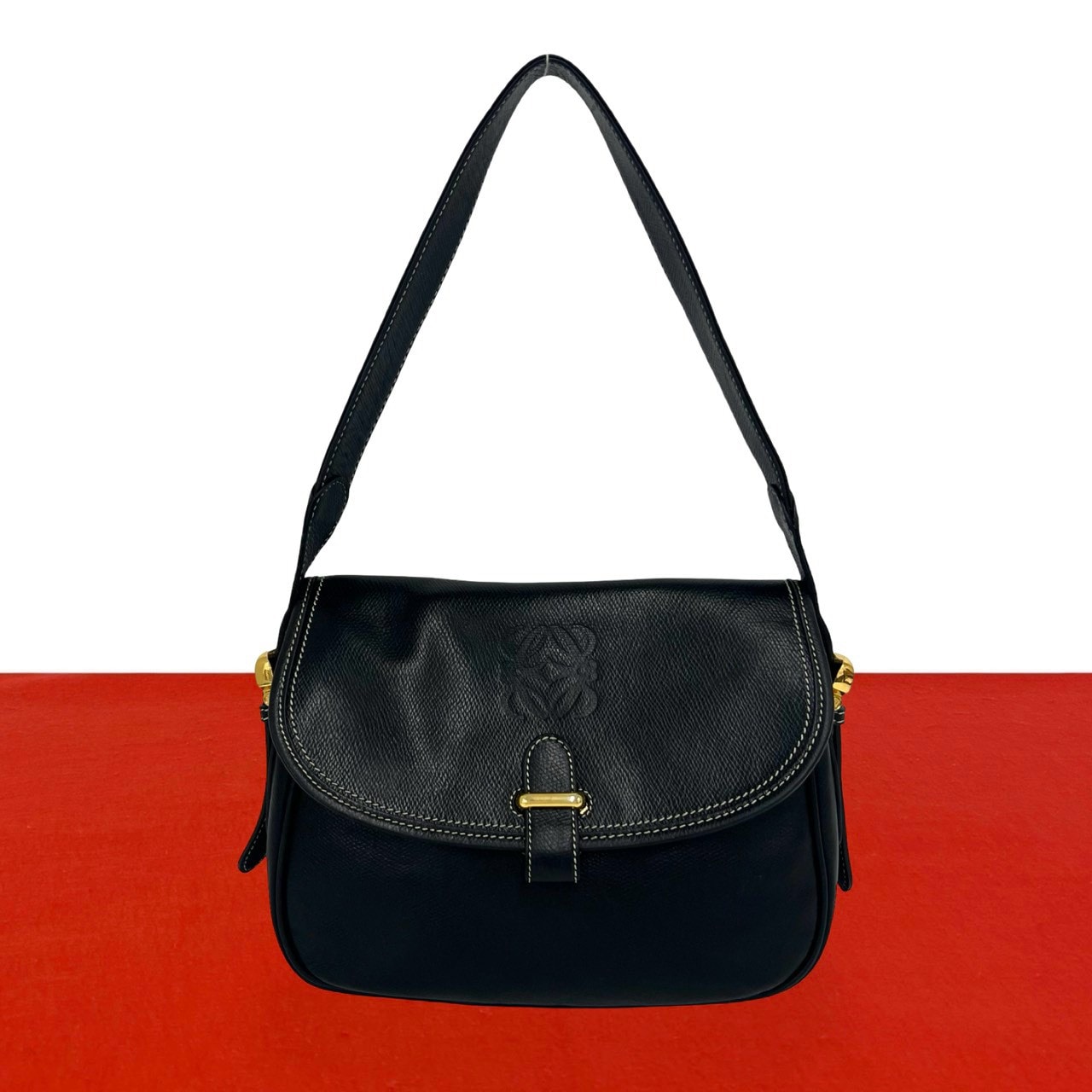 LOEWE ロエベ アナグラム ロゴ レザー ショルダーバッグ ブラック
03651