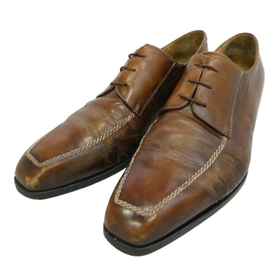 Berluti ベルルッティ コントラストステッチ スクエアトゥ レースアップ レザー シューズ ブラウン系 UK8 1/2【中古】