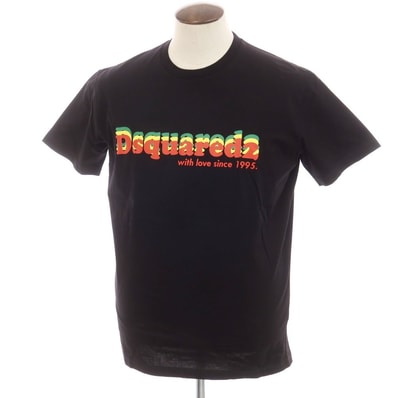 【中古】ディースクエアード DSQUARED2 コットン クルーネック 半袖Tシャツ ブラック【サイズXL】【メンズ】