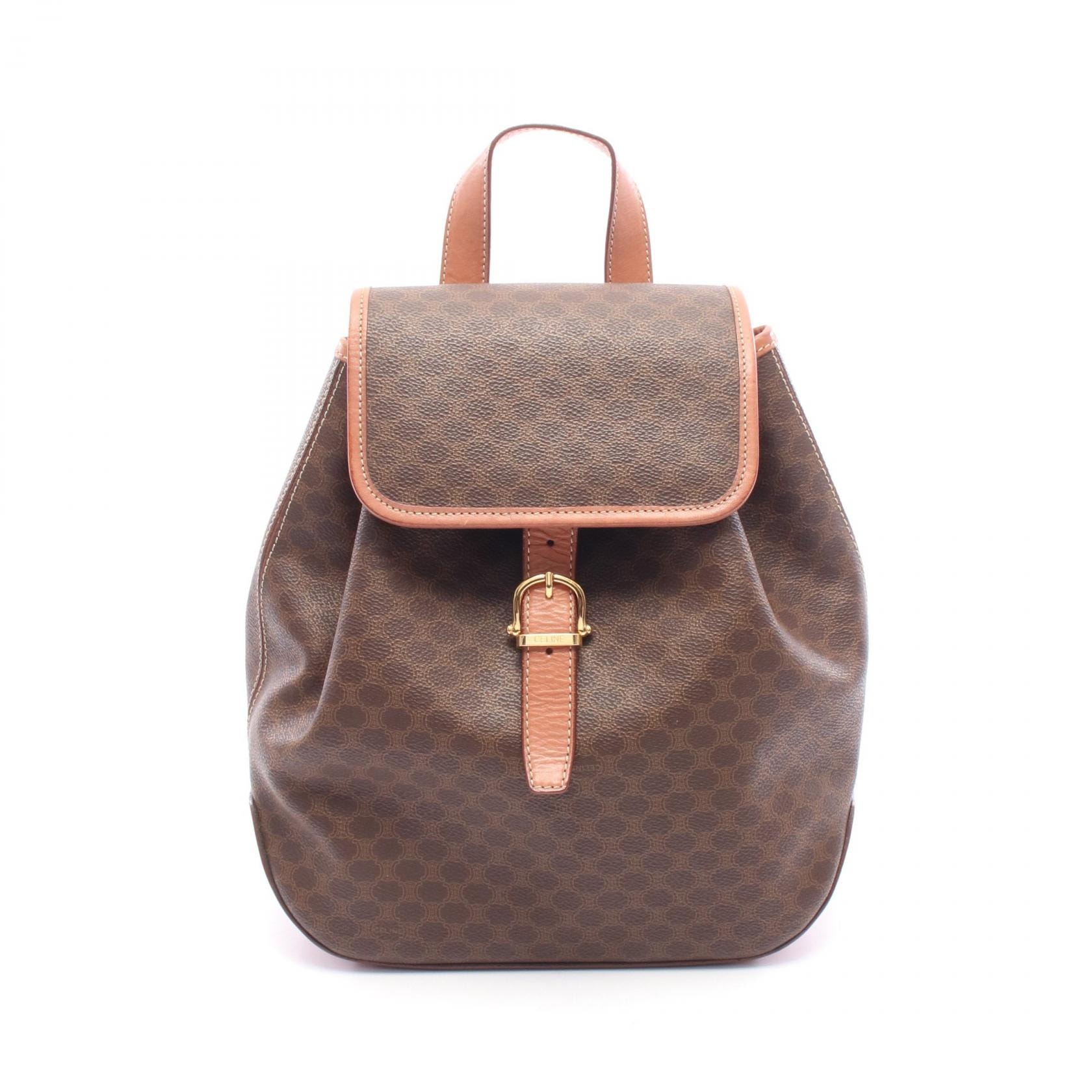 セリーヌ CELINE マカダム リュックサック バックパック バッグ PVCコーティングキャンバス レザー レディース ブラウン系 【中古】