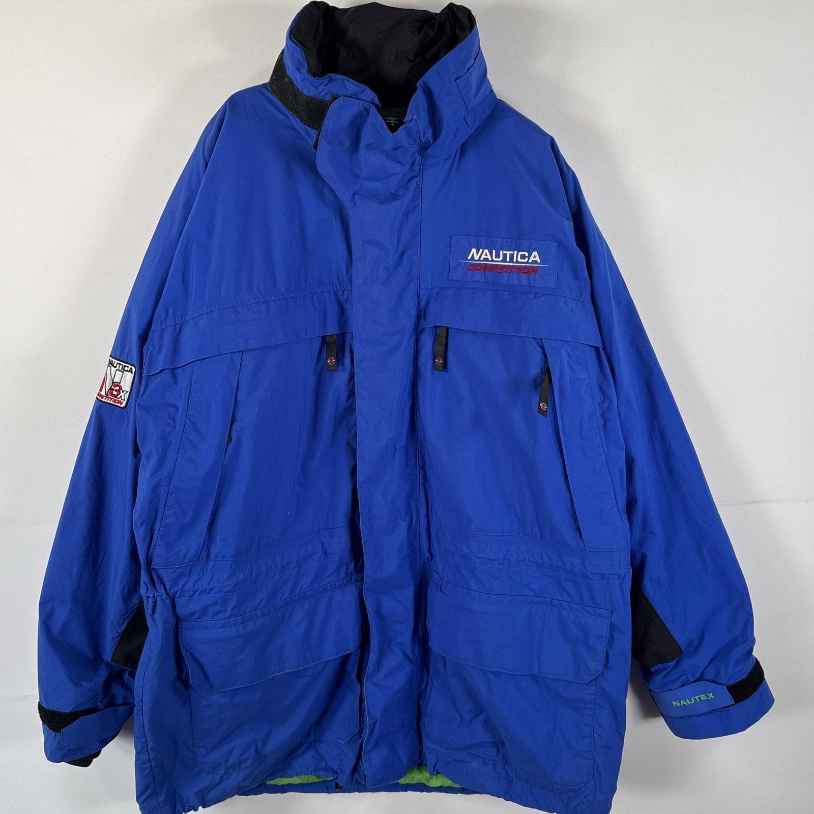 古着 90's/90年代 ノーティカ NAUTICA マウンテンパーカー 大きいサイズ コンペティション リフレクター フーディー XL  ブルー メンズ