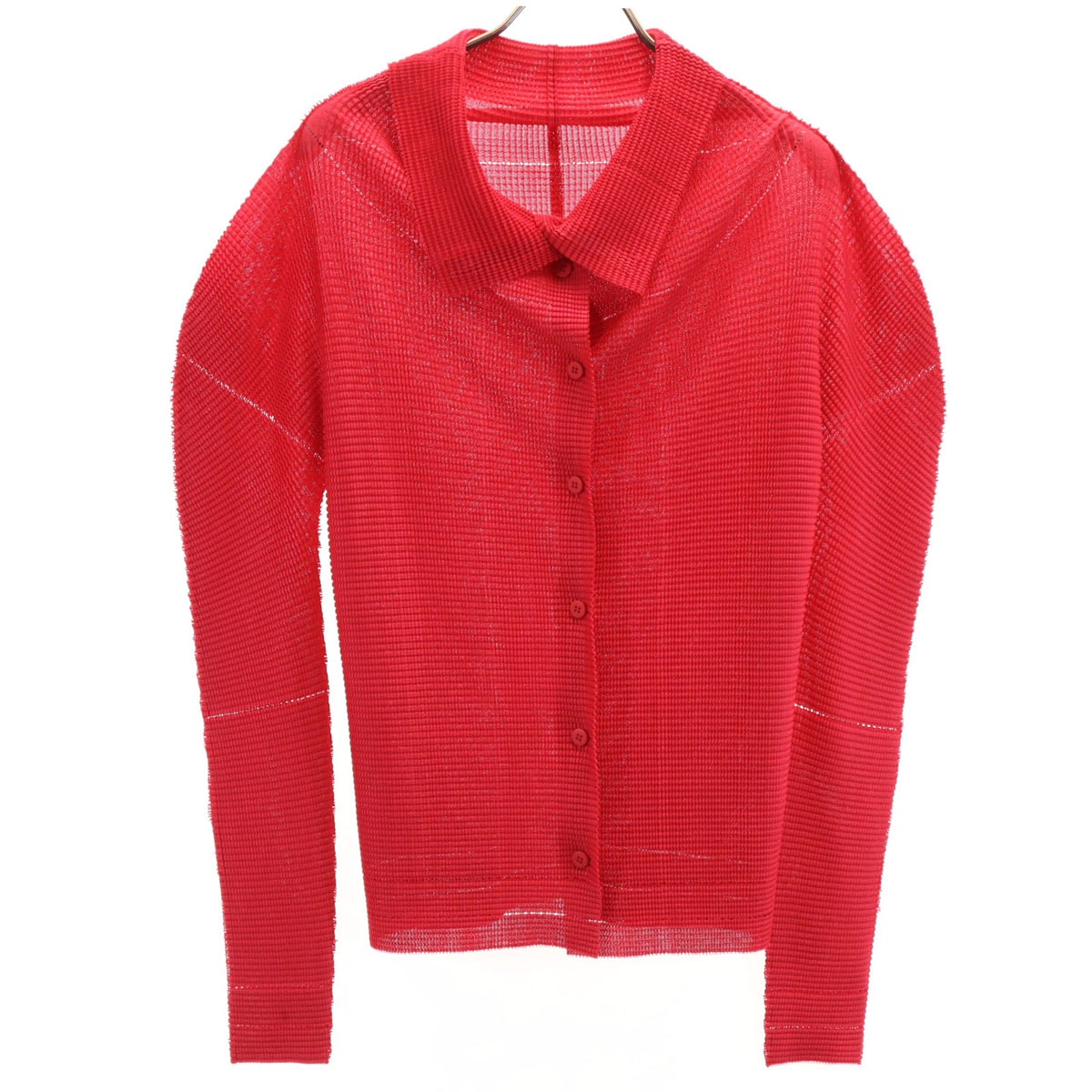 美品 ISSEY MIYAKE me イッセイミヤケミー 長袖 プリーツ シャツ レッド系