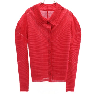 美品 ISSEY MIYAKE me イッセイミヤケミー 長袖 プリーツ シャツ レッド系