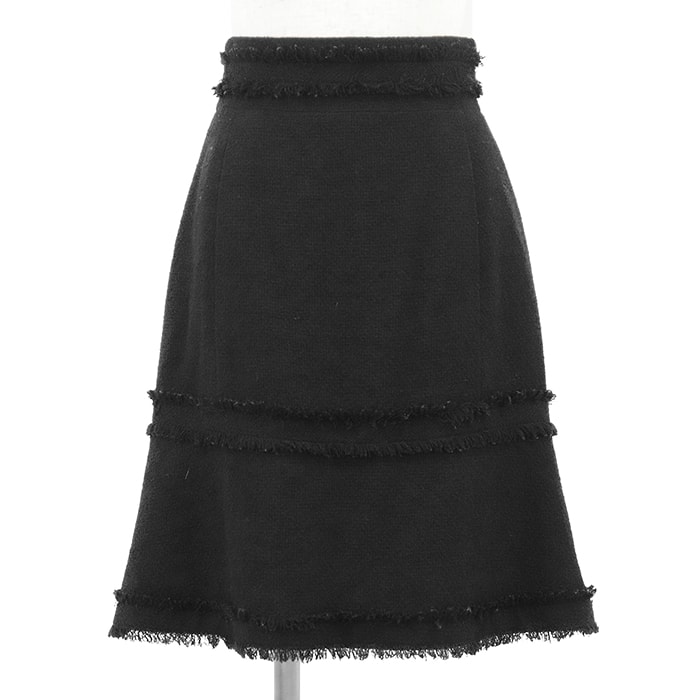 SALE【極美品】CHANEL シャネル スカート サイズ 36 レディース 07A P31951 ツイード Aライン フレア フリンジ COCOマークボタン バックファスナー ボトムス ブラック 黒 フランス製 カール・ラガーフェルド期