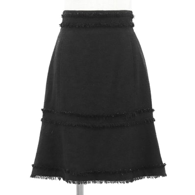 SALE【極美品】CHANEL シャネル スカート サイズ 36 レディース 07A P31951 ツイード Aライン フレア フリンジ COCOマークボタン バックファスナー ボトムス ブラック 黒 フランス製 カール・ラガーフェルド期