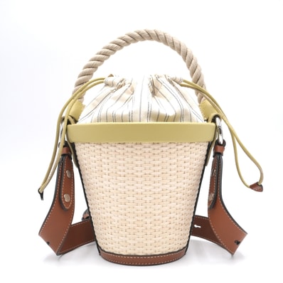 Maison Margiela(メゾンマルジェラ)FIRE BUCKET ファイヤーバケット バケットバッグ 2WAY ショルダーバッグ ハンドバッグ ラフィア風編み込み ベージュ イエロー ブラウン レザー レディース SB1WG0029 P5352【中古】