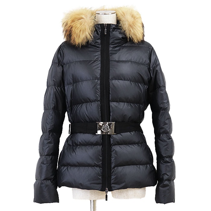 MONCLER モンクレール ダウンジャケット ANGERS GIUBOTTO ロゴ アウター ファー取外可 ベルト付属 レディース サイズ 4 ダークネイビー 紺 ルーマニア製